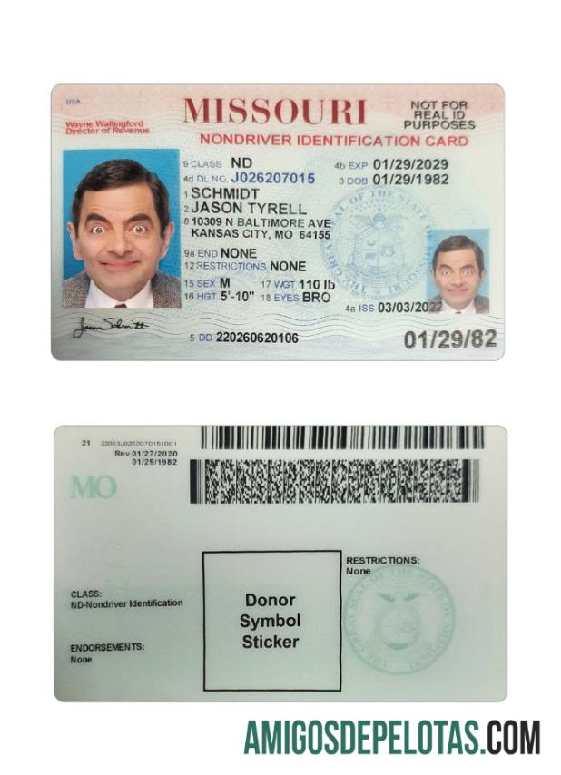 USA Missouri ID Card amostra